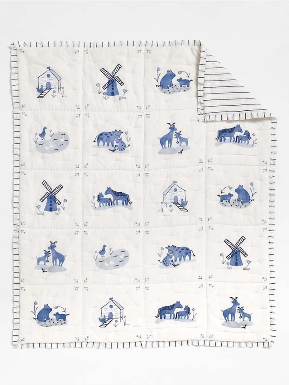 NWOT Crate & Kids Painted Pasture Organic Cotton Voile Baby Crib Quilt Blue Whit